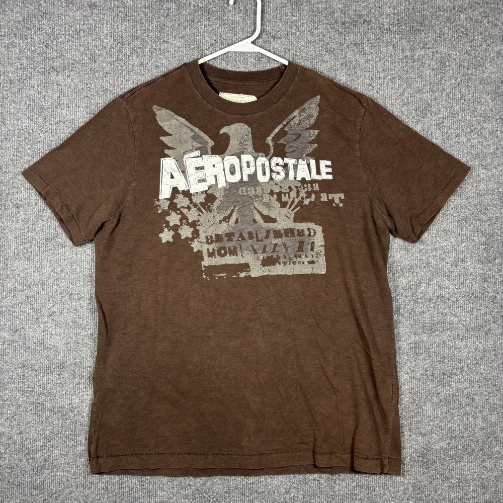 Aeropostale Graphic Tee Mens Large Brown Eagle Distressed Y2K Short Sleeve Shirt